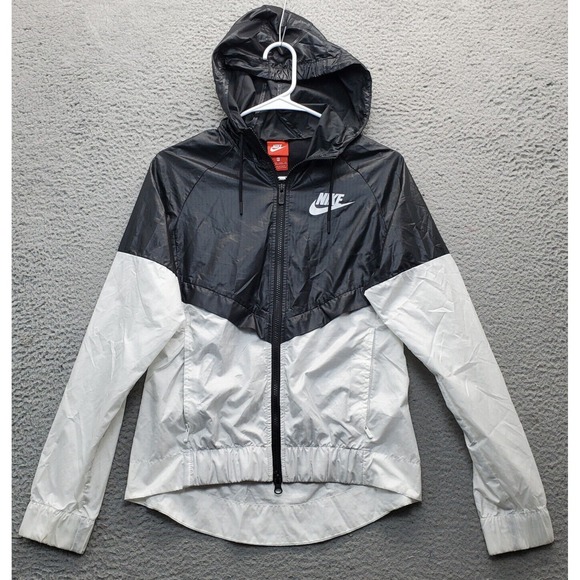 Nike Windbreaker Jacket Women XS Multi Mesh Lined Hood Elastic Hem Full Zip Logo - Picture 1 of 11